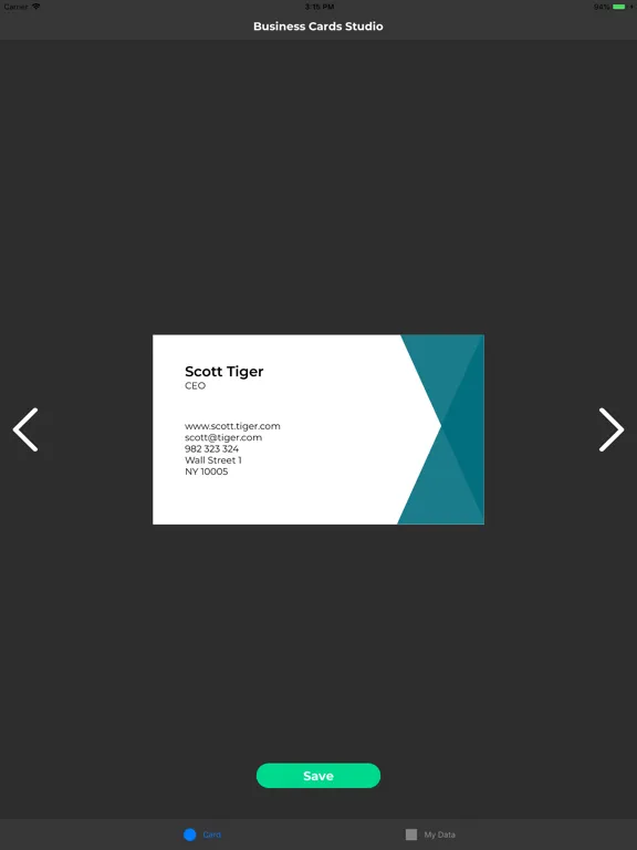 Business Cards Studio iPad  Screenshots