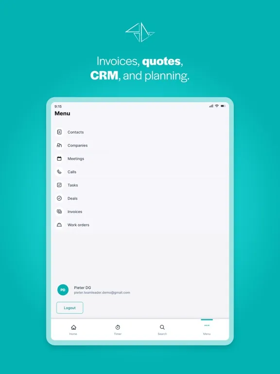 Ảnh chụp màn hình của Teamleader Focus iPad 
