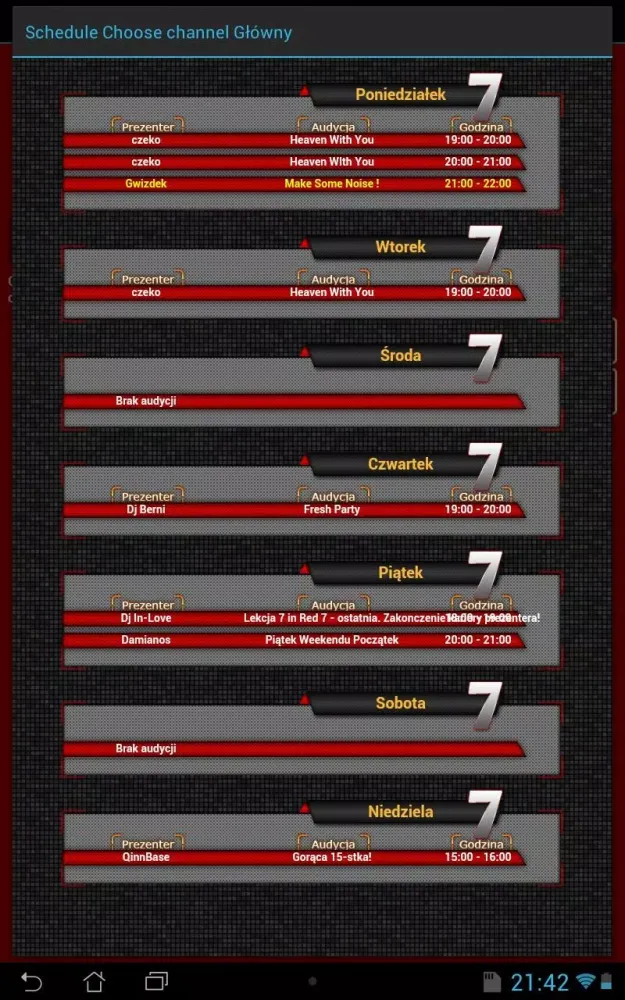 Zrzuty ekranu Internet radio Red7 radiors.pl