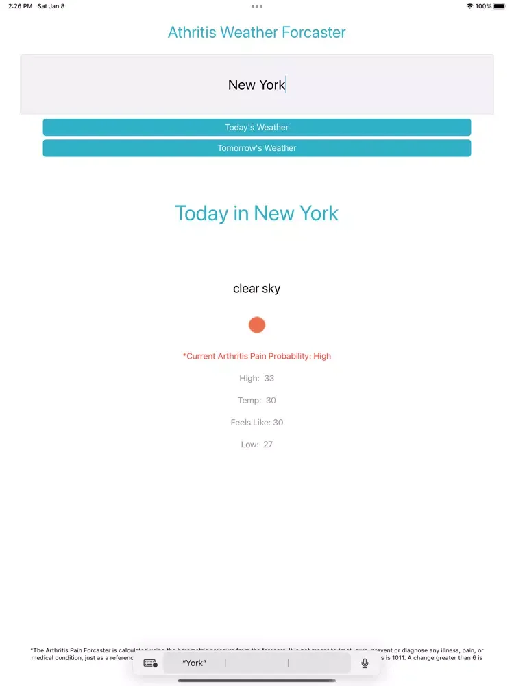 ภาพหน้าจอของ Arthritis Weather Forecaster iPad 