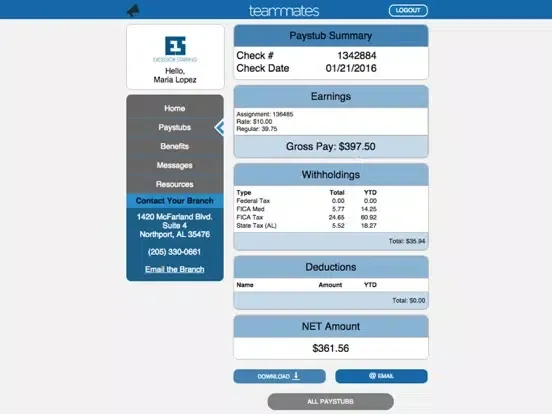 Excelsior Staffing Teammates iPad  سکرین شاٹس