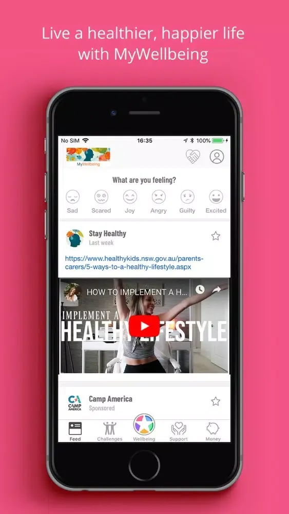 Tangkapan skrin UniofLeicester Wellbeing app