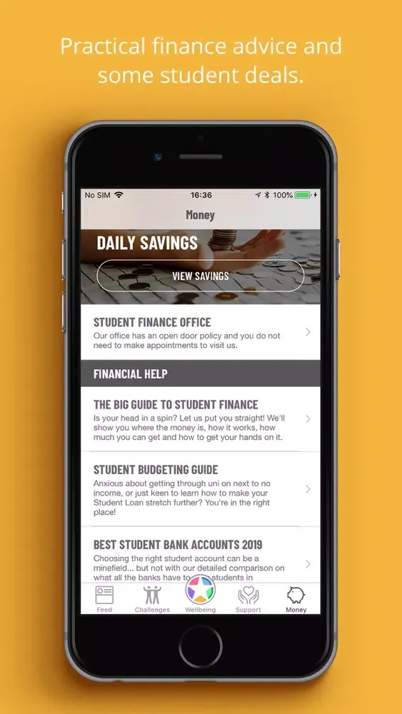 Tangkapan skrin UniofLeicester Wellbeing app