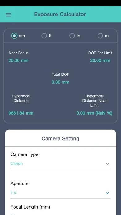 Tangkapan layar Cam Exposure Calculator