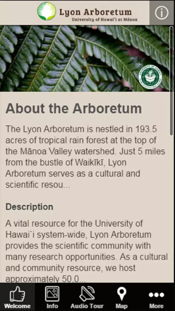Tangkapan skrin Lyon Arboretum Mobile Tour App