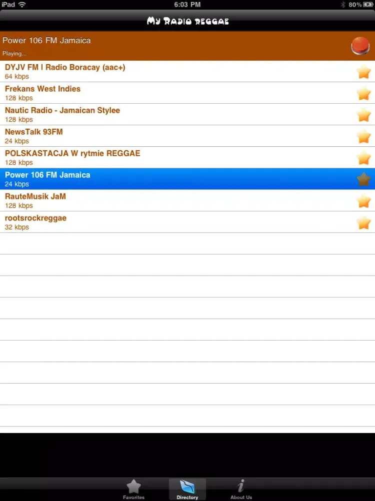 Tangkapan skrin Reggae Radios. iPad 
