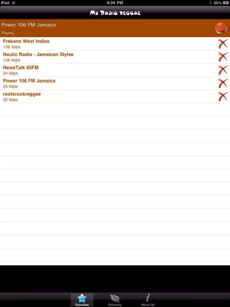 Tangkapan skrin Reggae Radios. iPad 