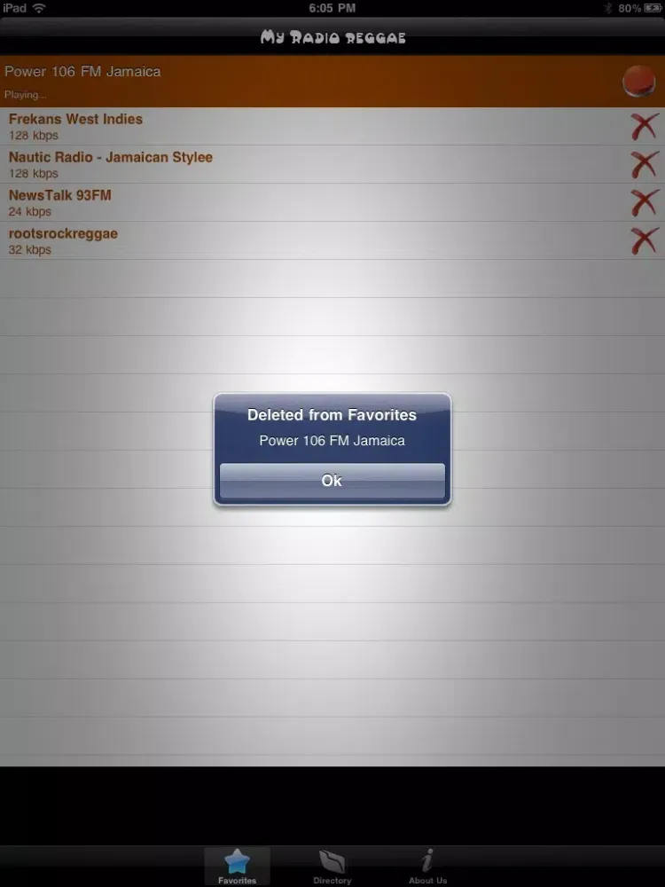 Tangkapan skrin Reggae Radios. iPad 
