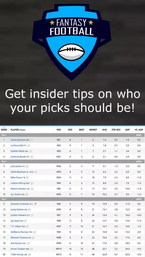 Fantasy Football Cheat Sheet Screenshots