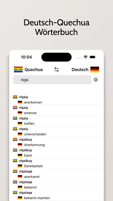 Capturas de pantalla de Quechua-Deutsch Wörterbuch