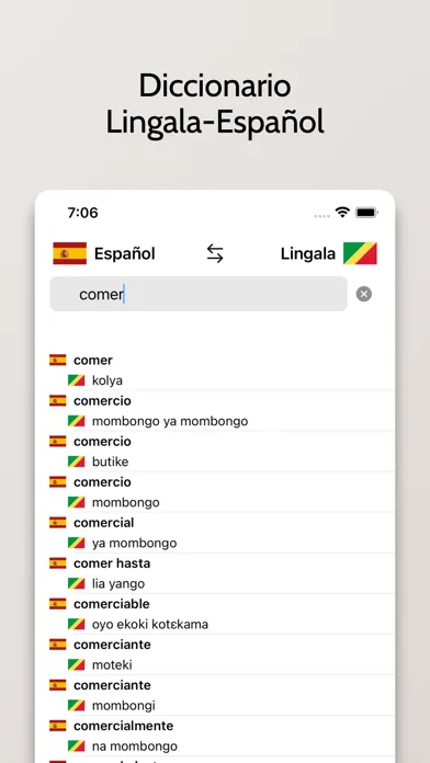 Tangkapan skrin Diccionario Lingala-Español