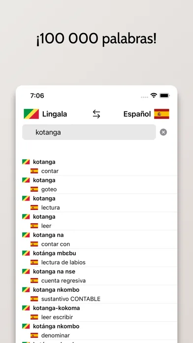Tangkapan skrin Diccionario Lingala-Español