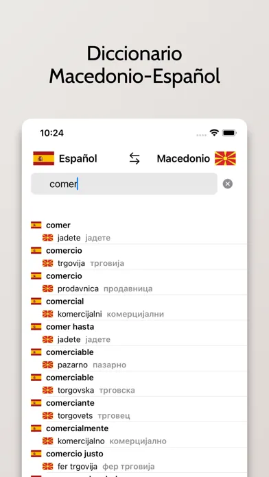 Capturas de tela do Diccionario Macedonio-Español