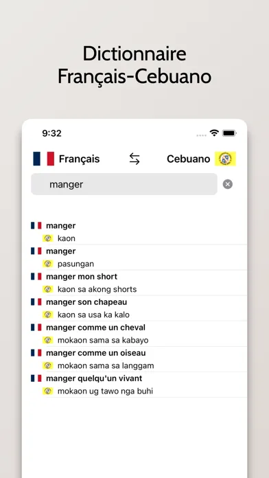 Ảnh chụp màn hình của Dictionnaire Cebuano-Français