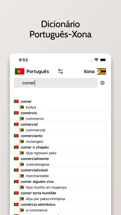 Tangkapan skrin Dicionário Xona-Português