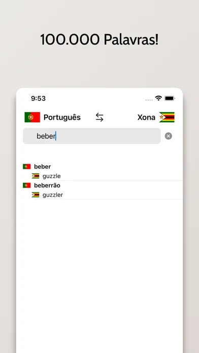 Tangkapan skrin Dicionário Xona-Português