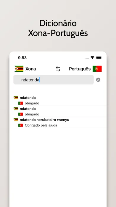 Tangkapan skrin Dicionário Xona-Português