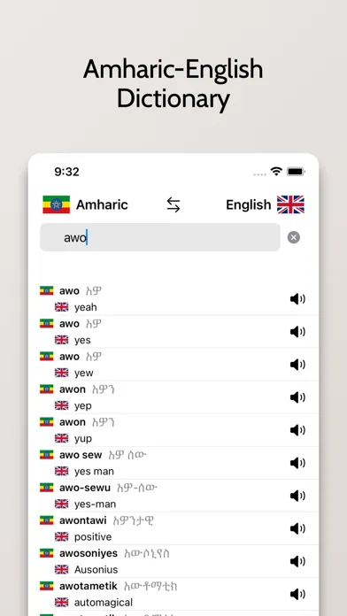Capturas de tela do Amharic/English Dictionary