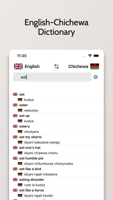 Chichewa-English Dictionary Screenshots