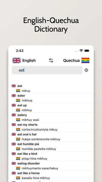Quechua-English Dictionary Screenshots