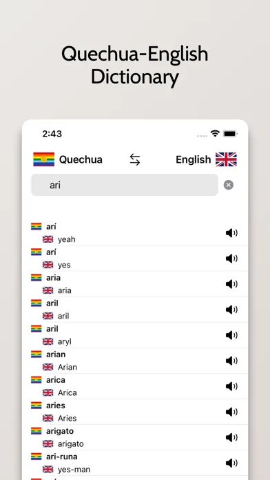 Quechua-English Dictionary Screenshots