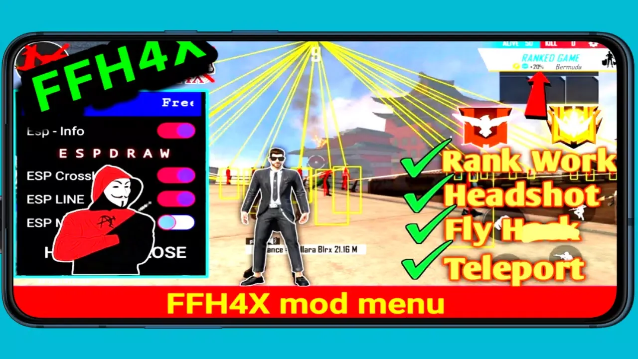 Capturas de pantalla de FFH4X mod menu hack ff