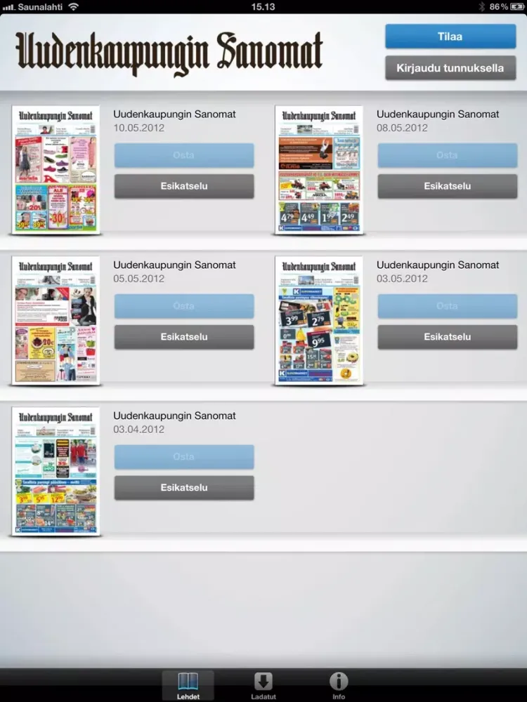 Tangkapan layar Uudenkaupungin Sanomat iPad 