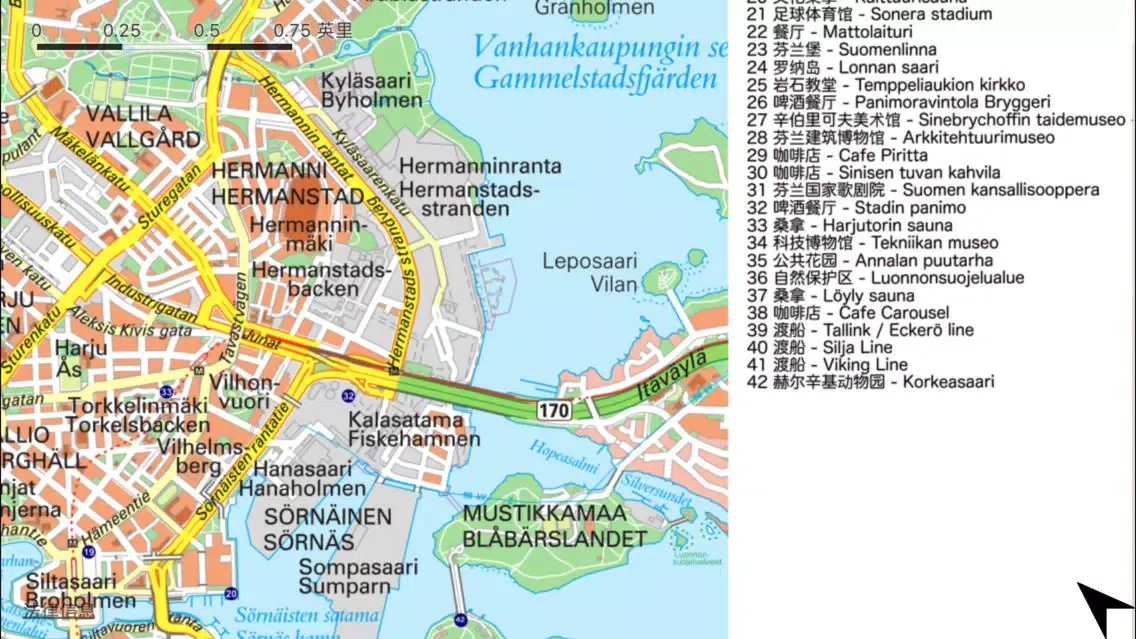 Ảnh chụp màn hình của Map of Helsinki 中文