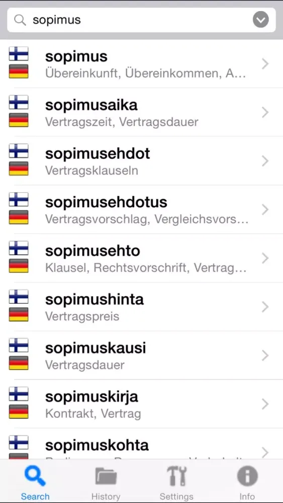 Ảnh chụp màn hình của Suomi - saksa - suomi sanakirja