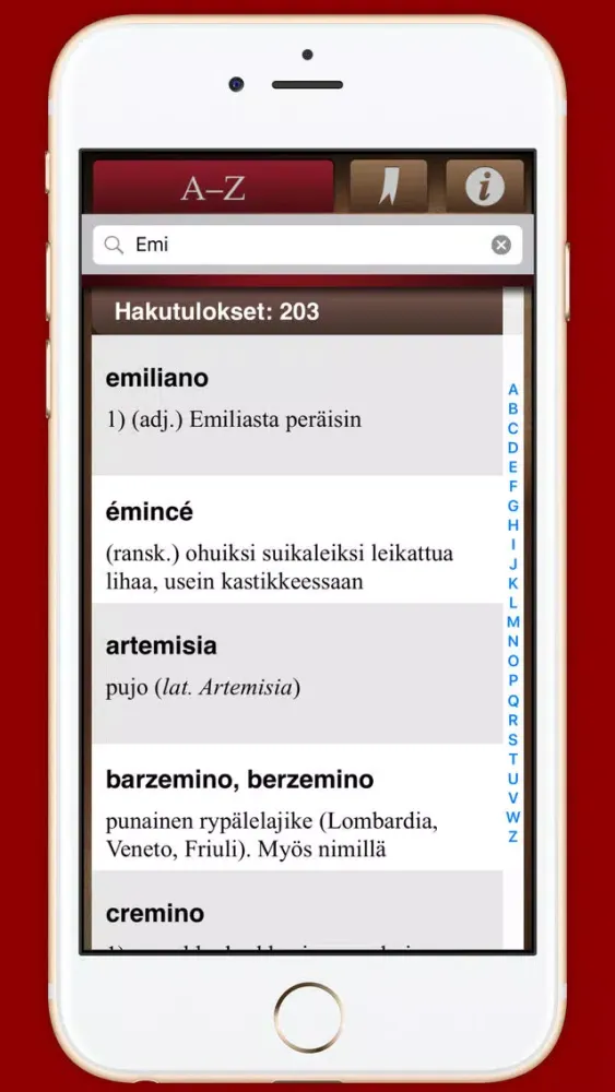 Zrzuty ekranu It-fi gastronominen sanakirja