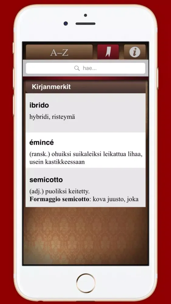 Zrzuty ekranu It-fi gastronominen sanakirja