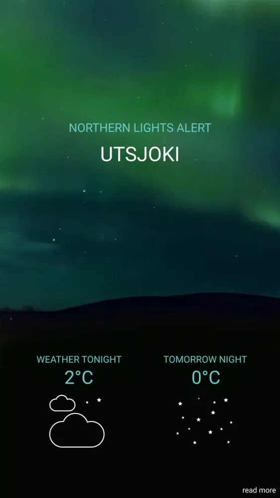 Capturas de tela do Northern Lights Alert Utsjoki