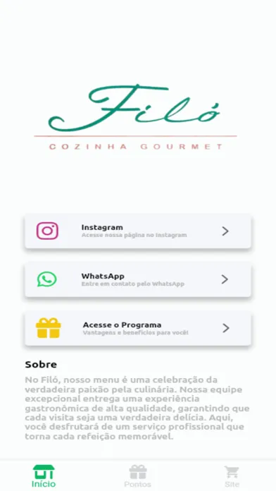 Capturas de tela do Filó Cozinha Gourmet