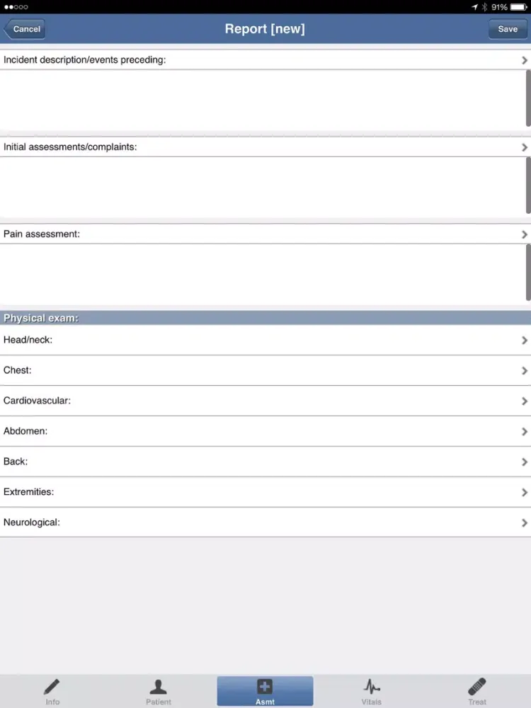 Zrzuty ekranu EMS ePCR iPad 