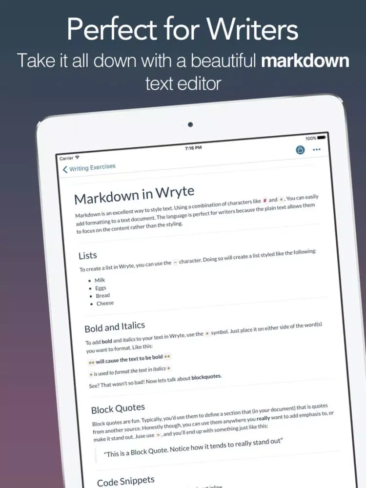 Tangkapan layar Write.r iPad 