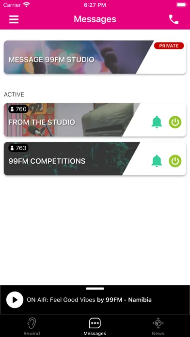 Capturas de tela do 99FM