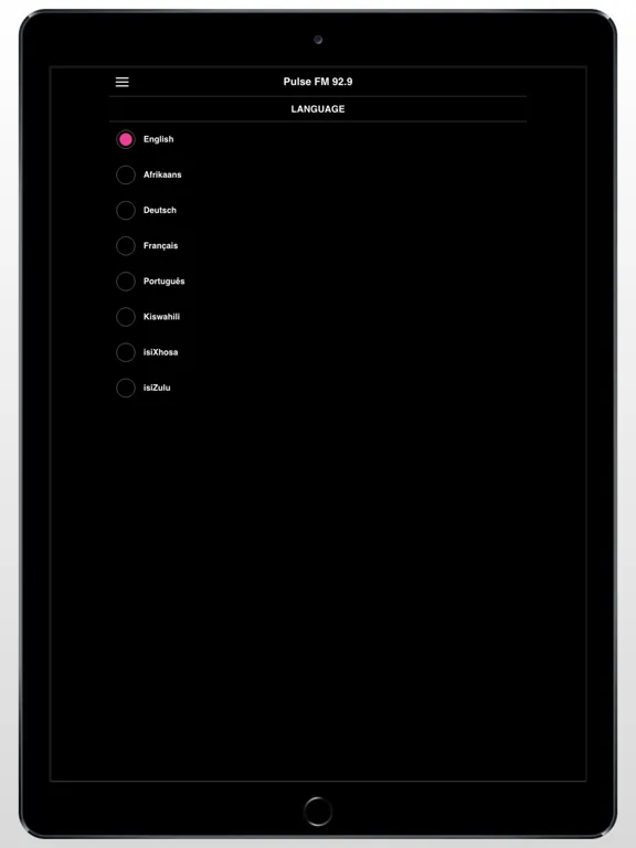 Tangkapan layar Pulse FM 92.9 iPad 