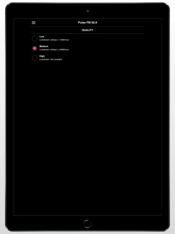 Tangkapan layar Pulse FM 92.9 iPad 