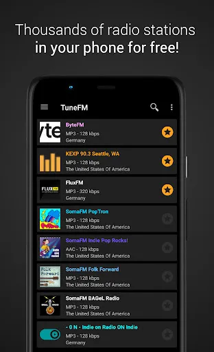 Captures d'écran de Internet Radio Player - TuneFm