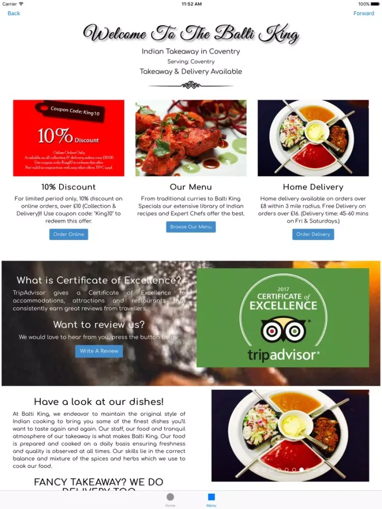 Balti King Coventry iPad  Ekran Görüntüleri