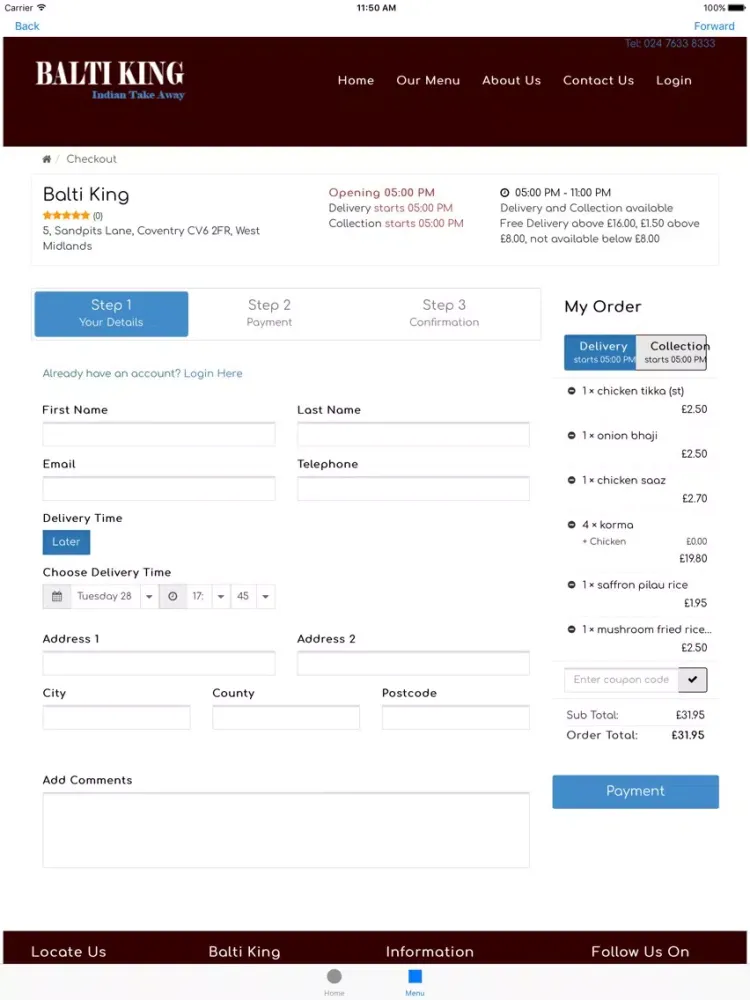 Balti King Coventry iPad  Ekran Görüntüleri
