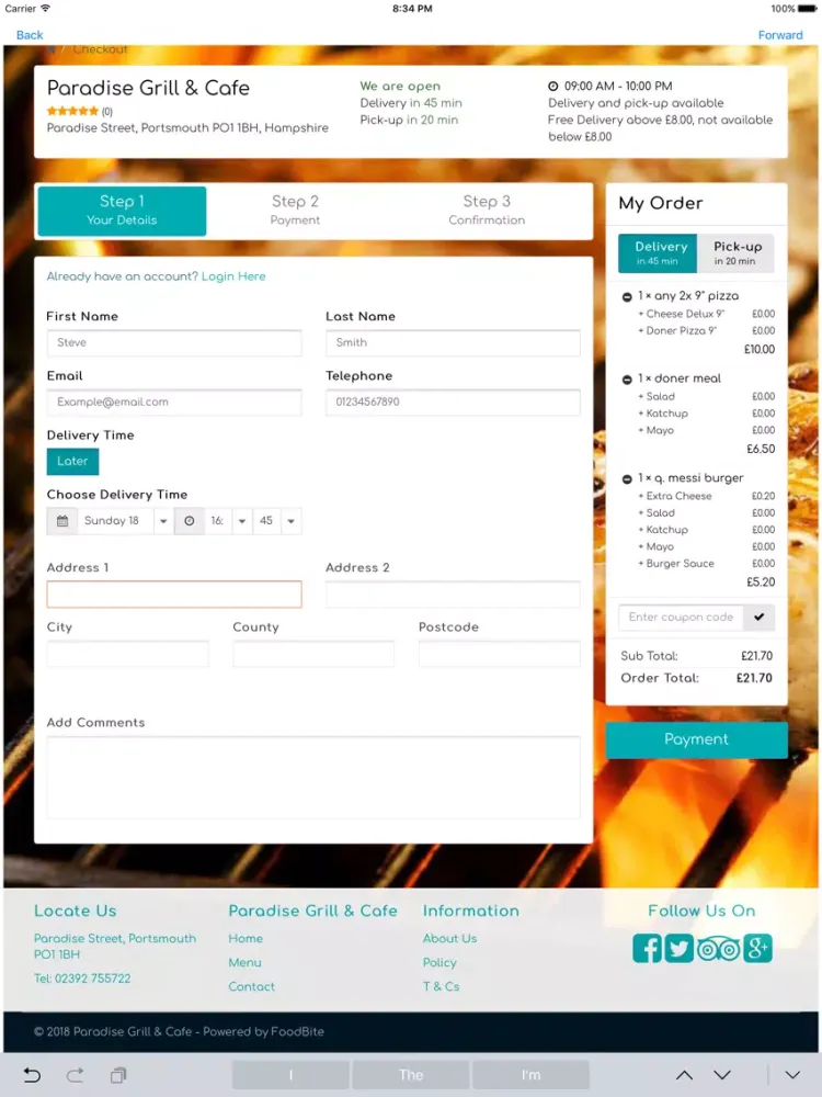 Paradise Grill and Cafe iPad  Screenshots