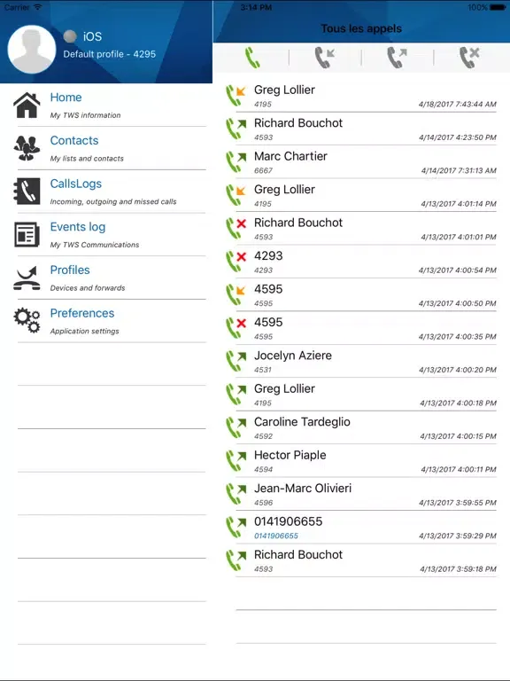Capturas de tela do TWS Mobile iPad 