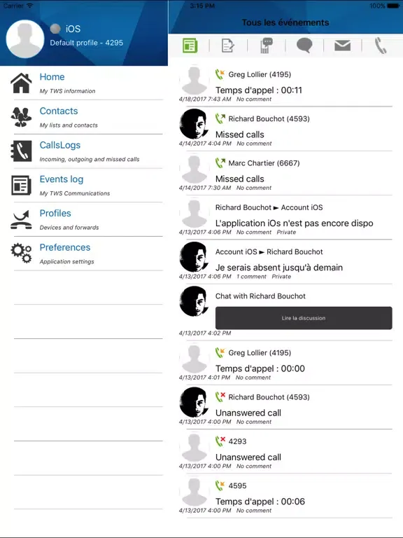 Capturas de tela do TWS Mobile iPad 
