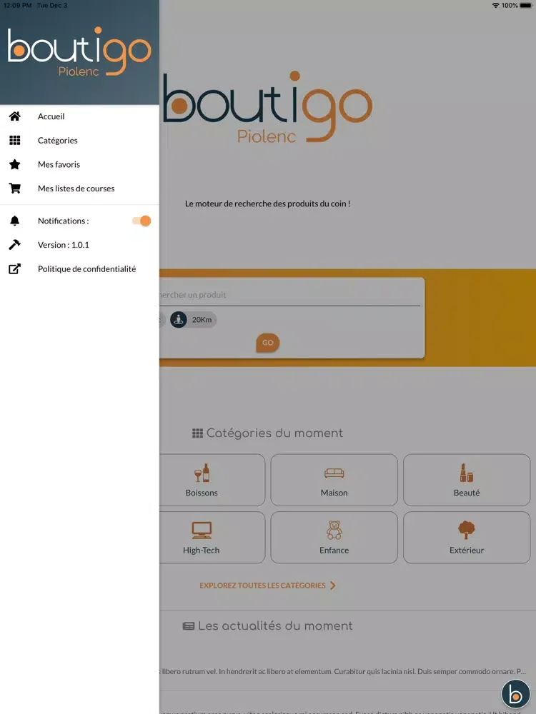 ภาพหน้าจอของ Boutigo Piolenc iPad 
