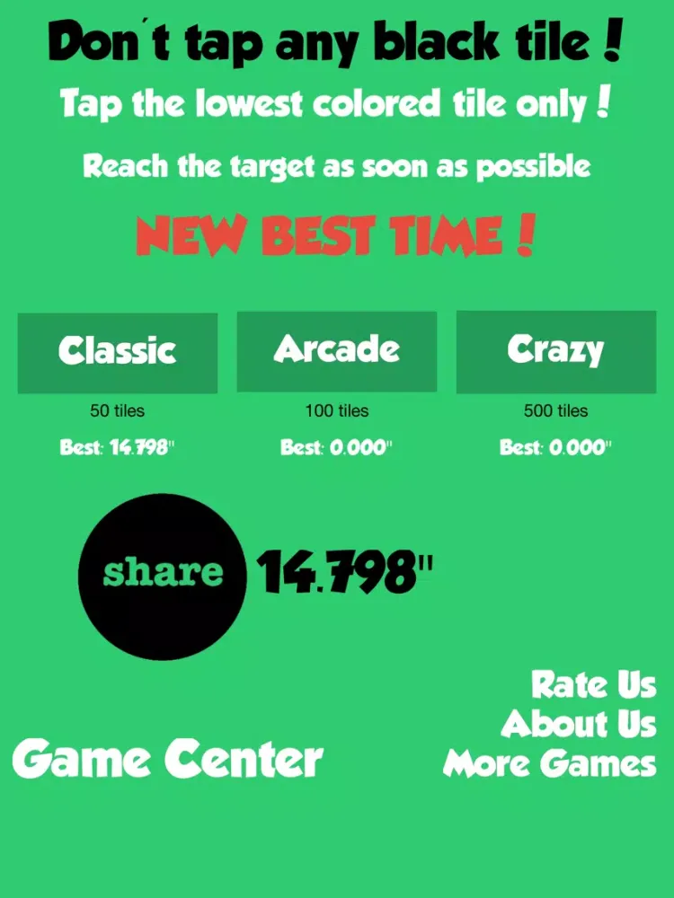 صور Don't tap any black tile! Touch the lowest colored tile only! Reach the target as soon as possible. iPad 