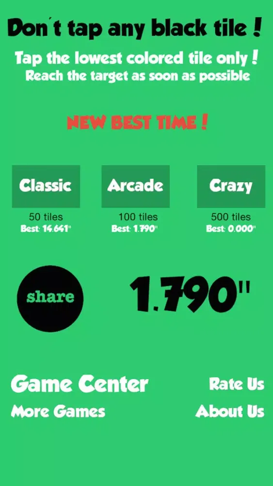 صور Don't tap any black tile! Touch the lowest colored tile only! Reach the target as soon as possible.