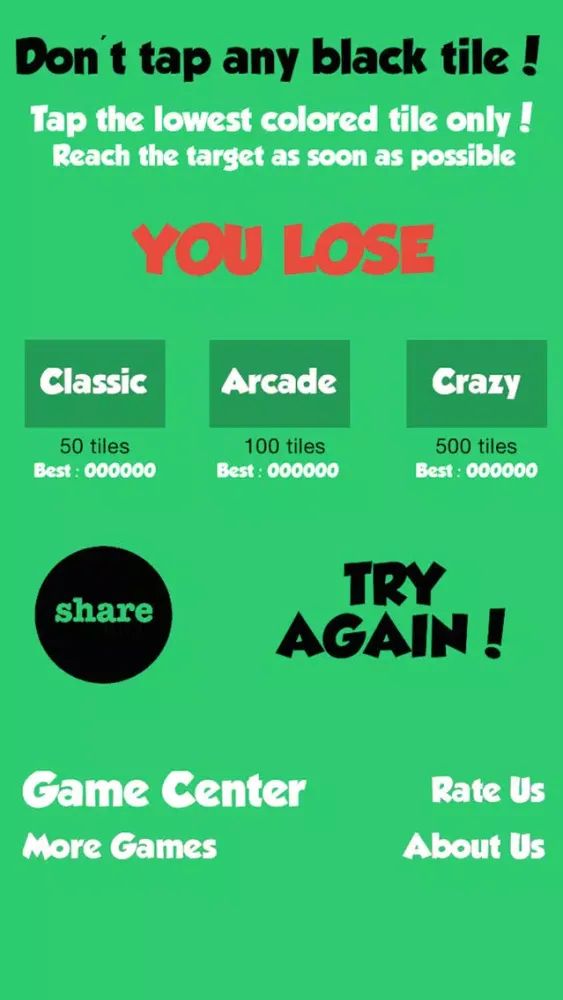صور Don't tap any black tile! Touch the lowest colored tile only! Reach the target as soon as possible.