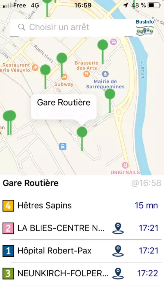 Tangkapan skrin BusInfo Sarreguemines
