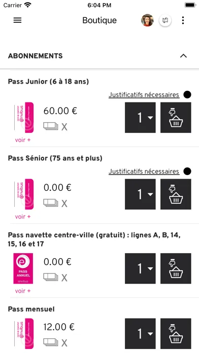 Capturas de tela do Envibus Ticket